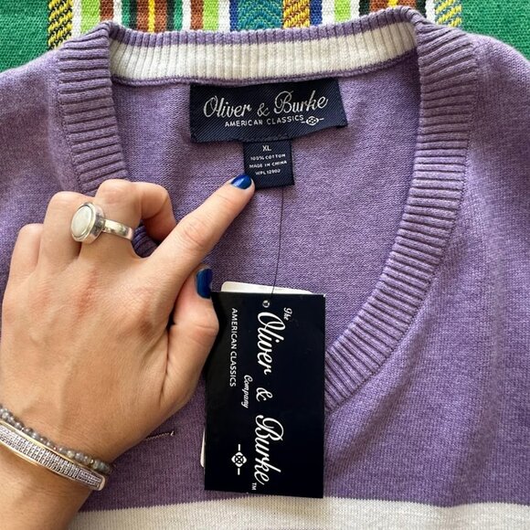 S O L D NWT Oliver & Burke XL purple striped sweater vest - Picture 2 of 6